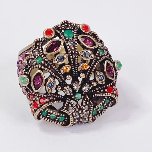 Signed Heidi Daus Multicolor Swarovski Crystal Art Deco Revival Ring Size 6.75 - Picture 9 of 11